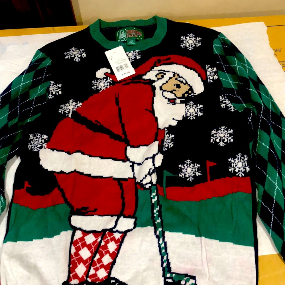 Ugly Christmas Sweater Santa Golfing NWT Mens Medium